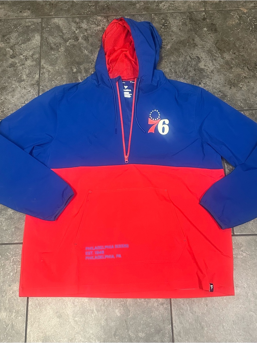 Philadelphia 76ers Fanatics Windbreaker Half Zip Hoodie Royal/Red Size 2XL